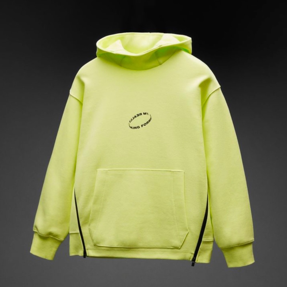 NWT ZARA boys athletic neon green zipper hoodie high neck printed size 8